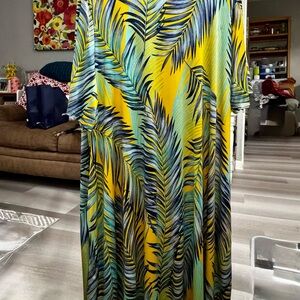 Tropical Leaf Print Midi Dress